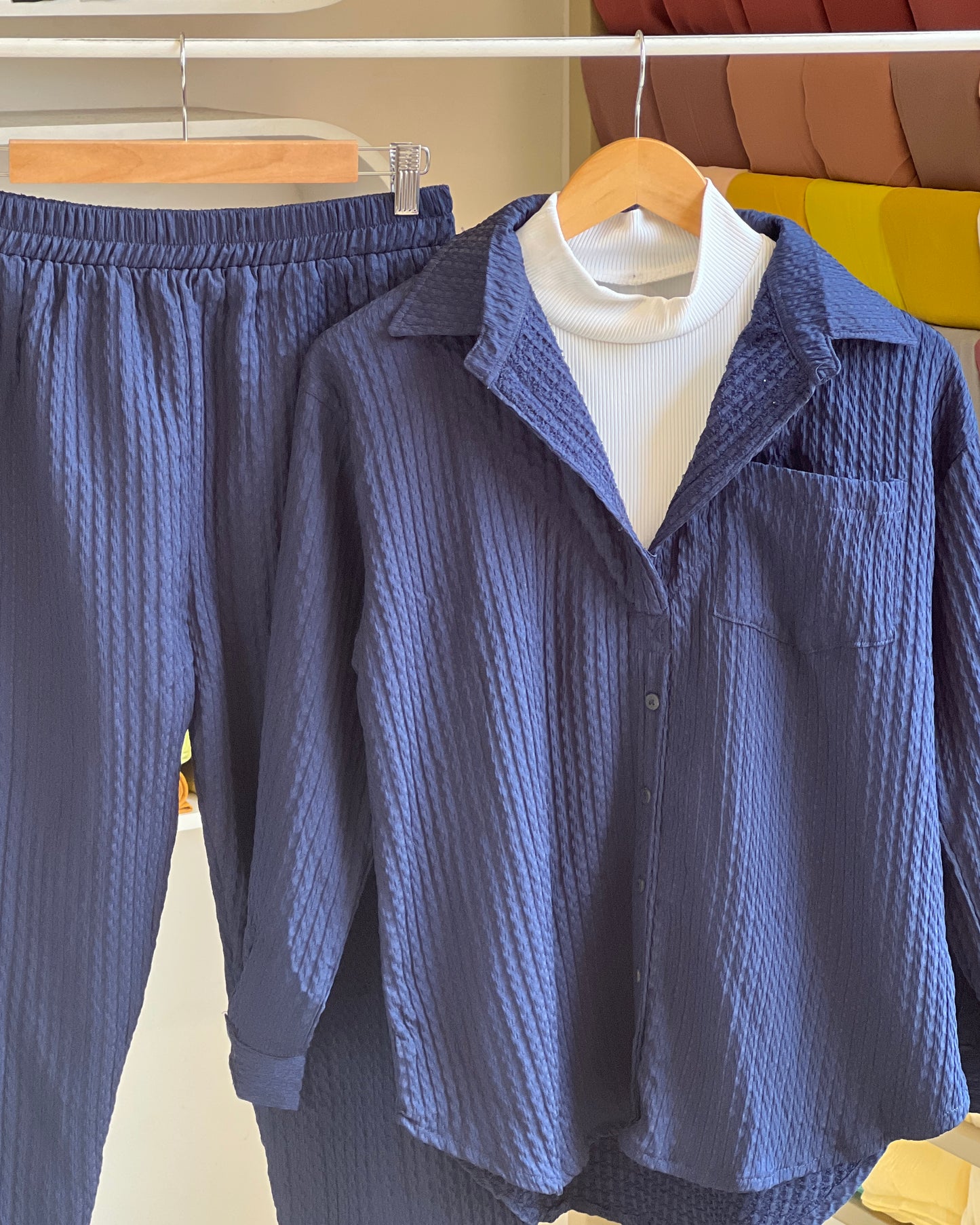 Casual ribbed navy blue co-ord set
