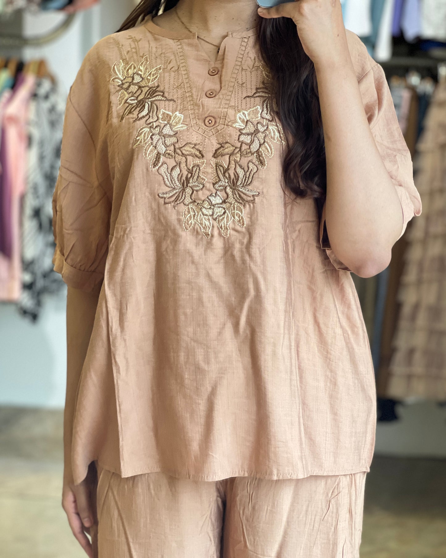 Tela by ash women beige casual co-ord set