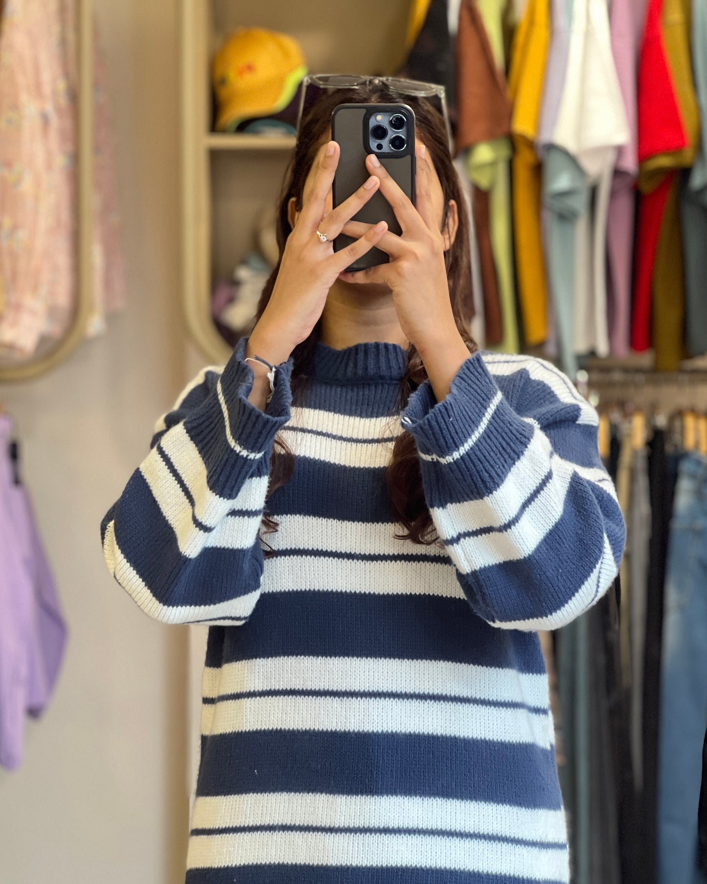 Tela by ash long blue white stripes sweater