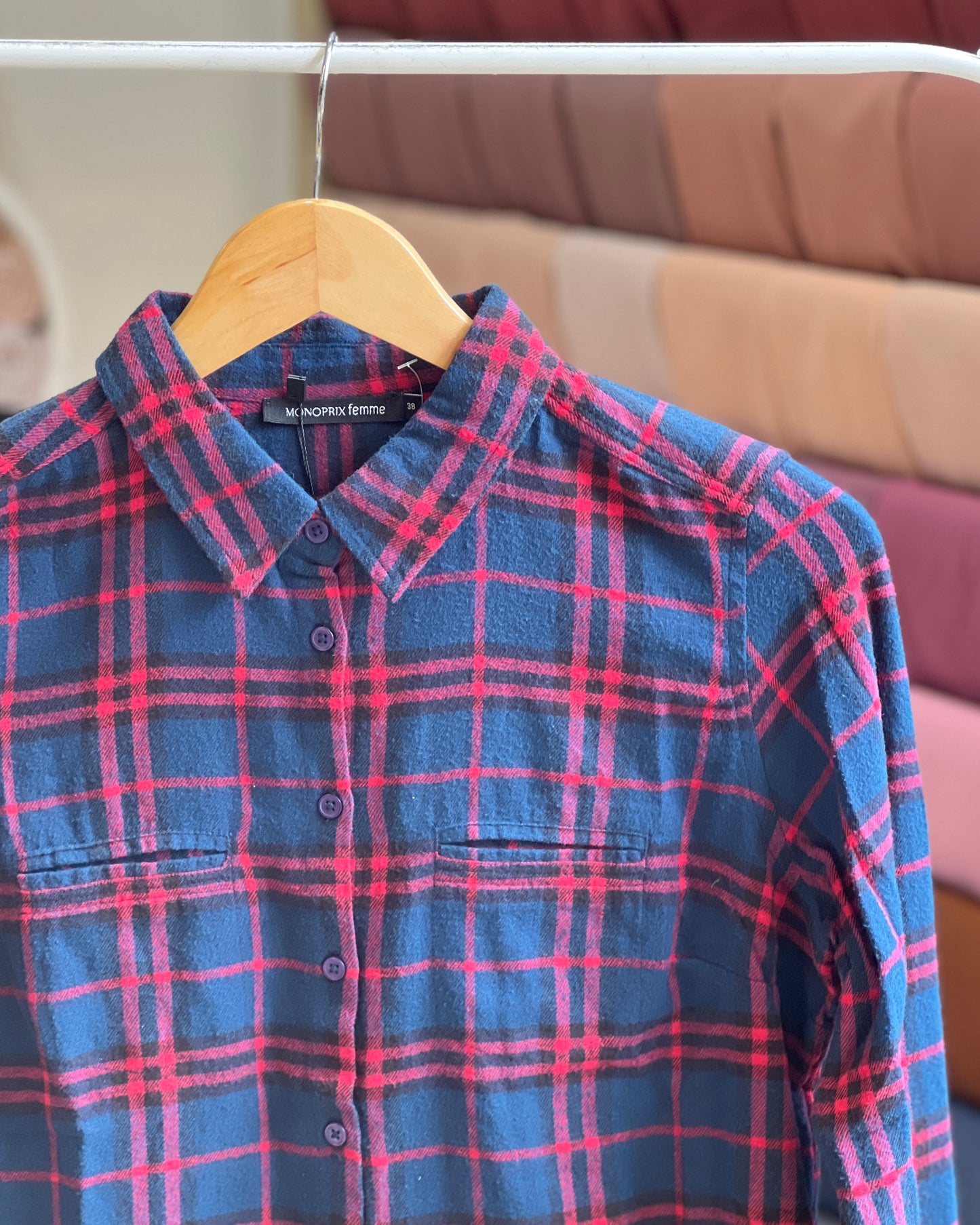 Tela by ash women blue & red plaid flannel shirt
