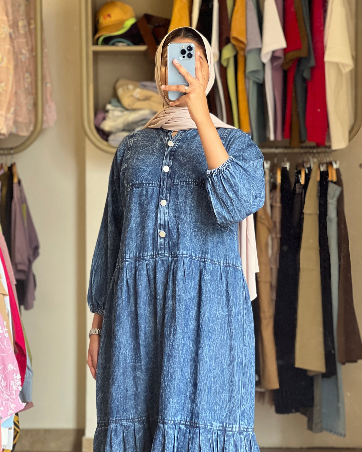 Tela by ash women blue denim gown