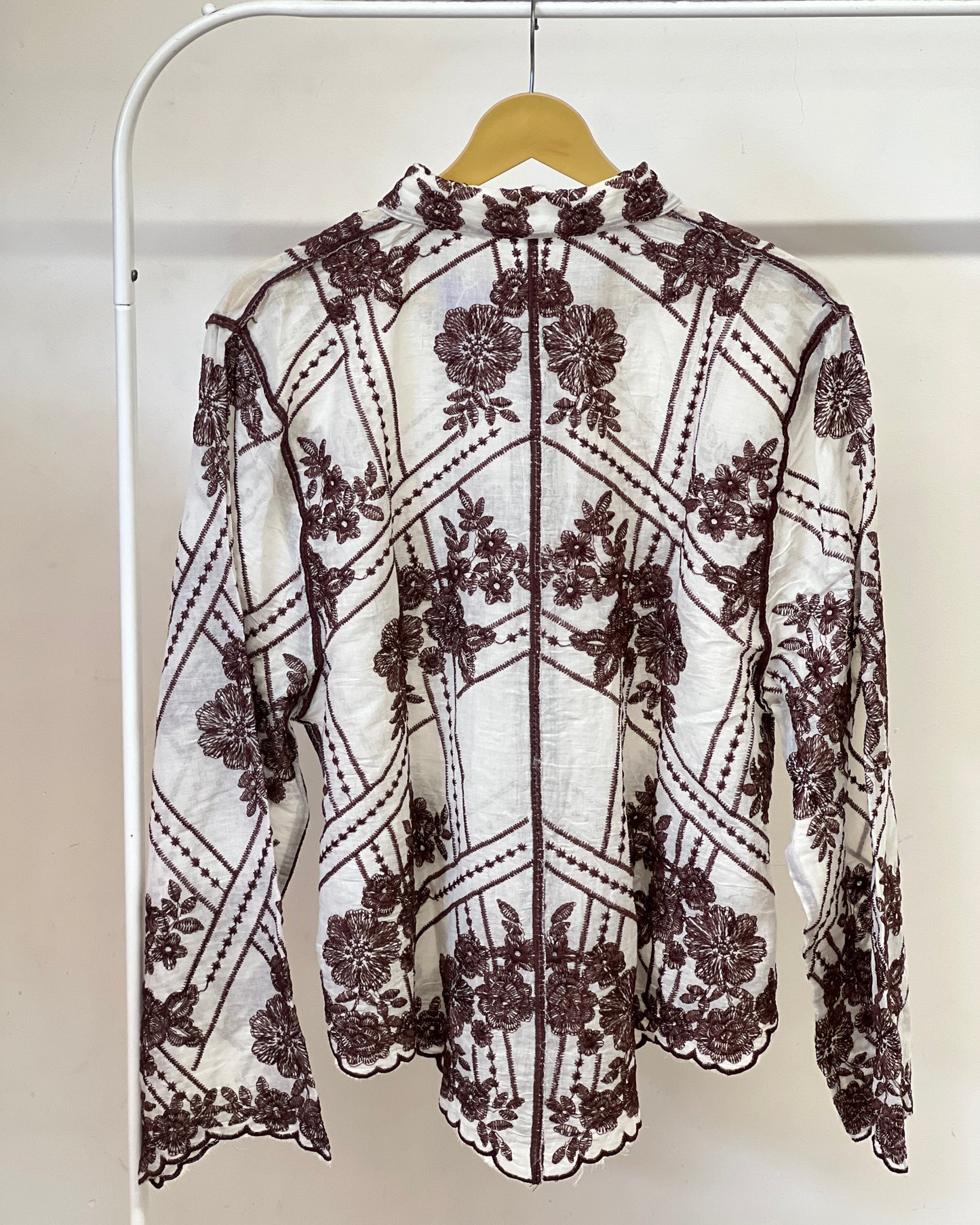 Tela by ash women white shirt with brown embroidery shirt