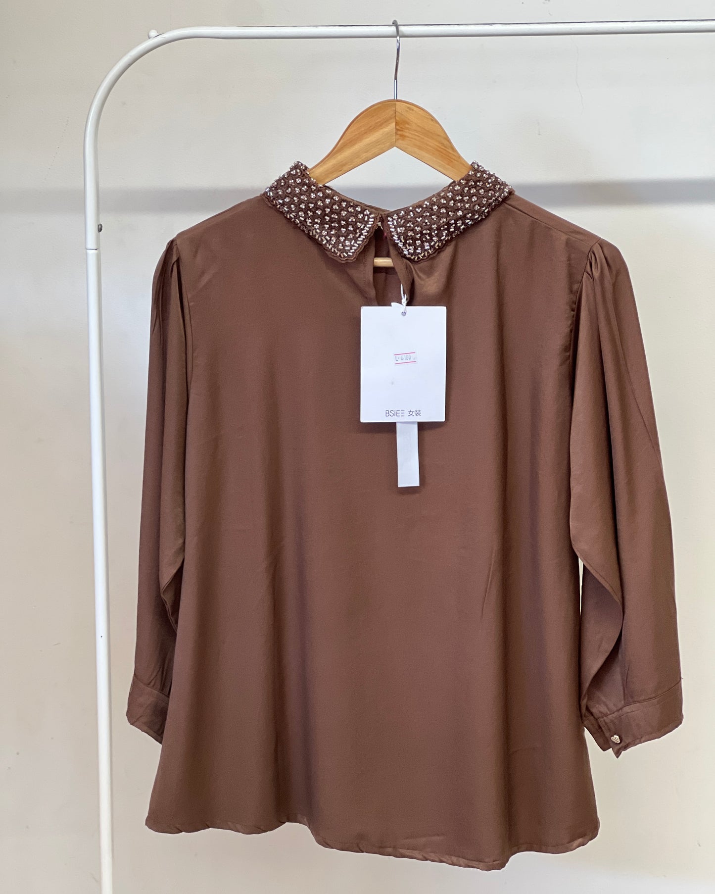 Tela by ash women brown colour beads Peter Pan collar top