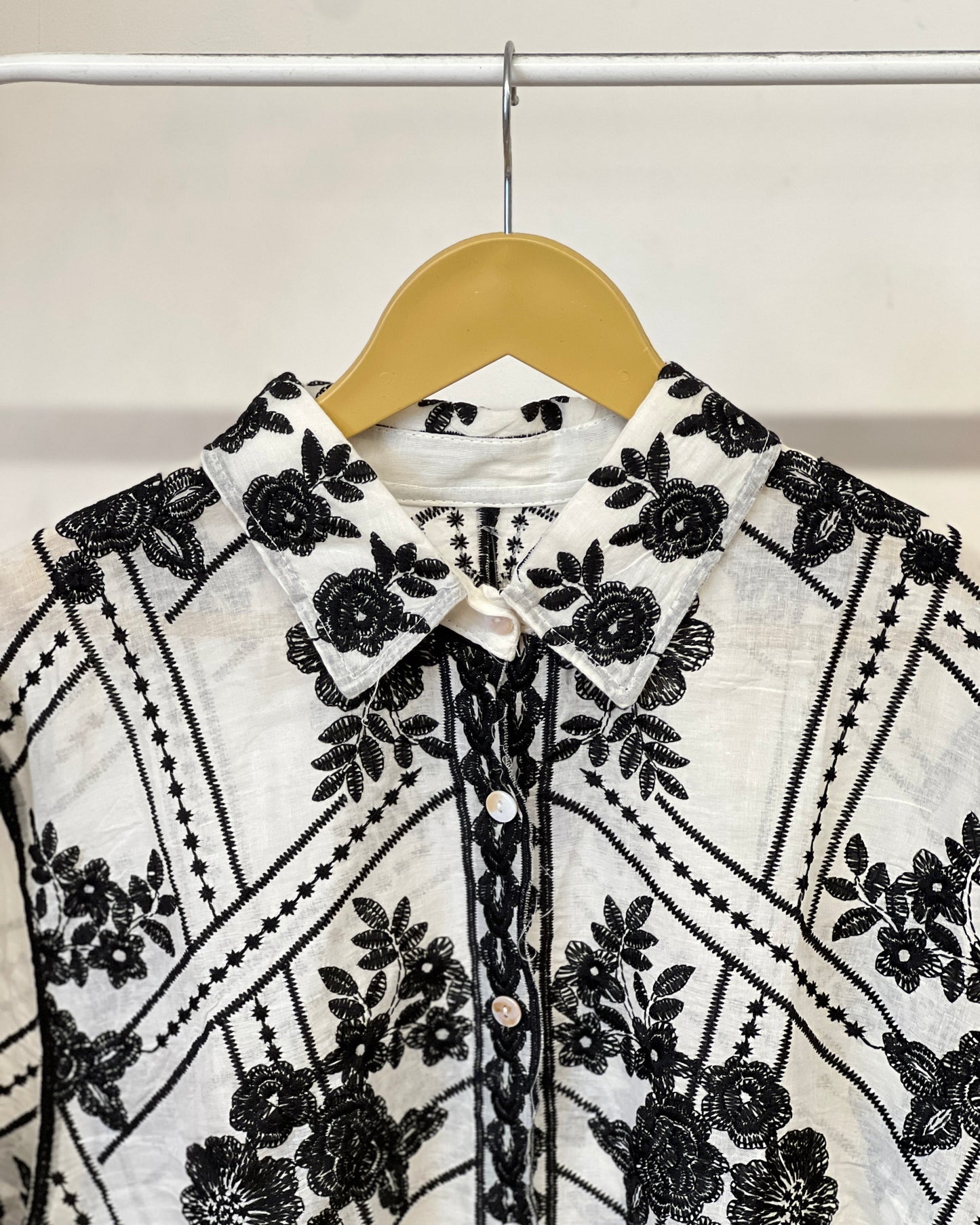 Tela by ash women white shirt with black embroidery shirt