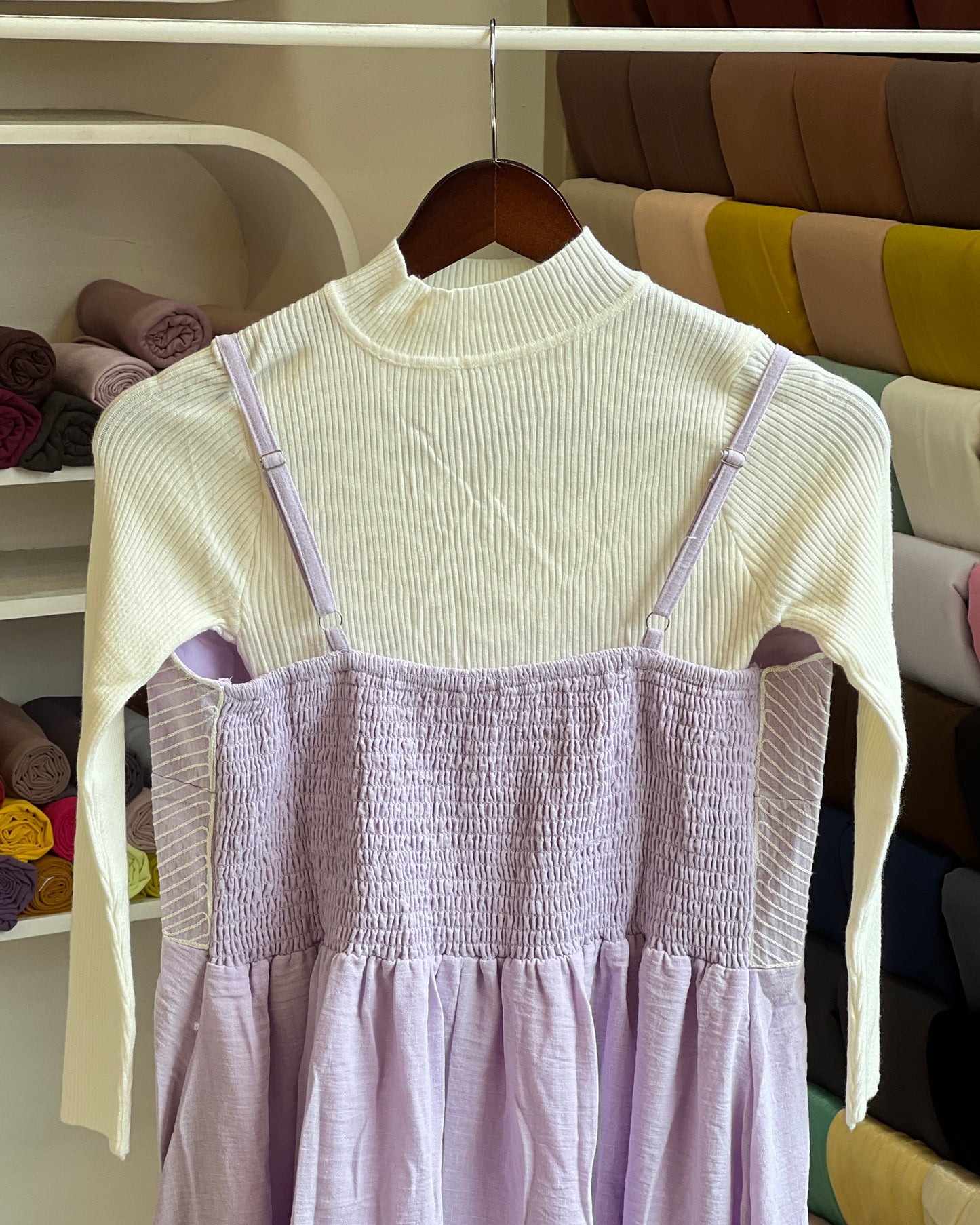 Light purple embroidered pinafore with white inner