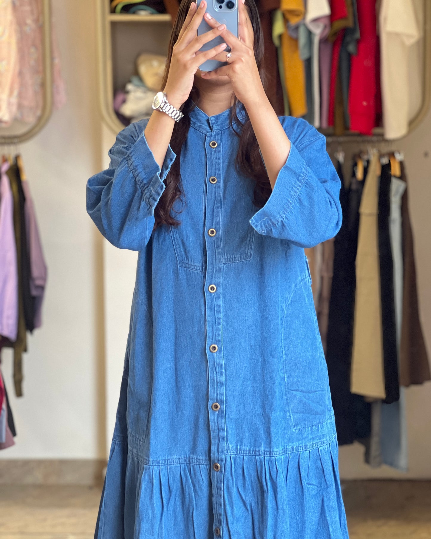 Tela by ash women blue denim gown