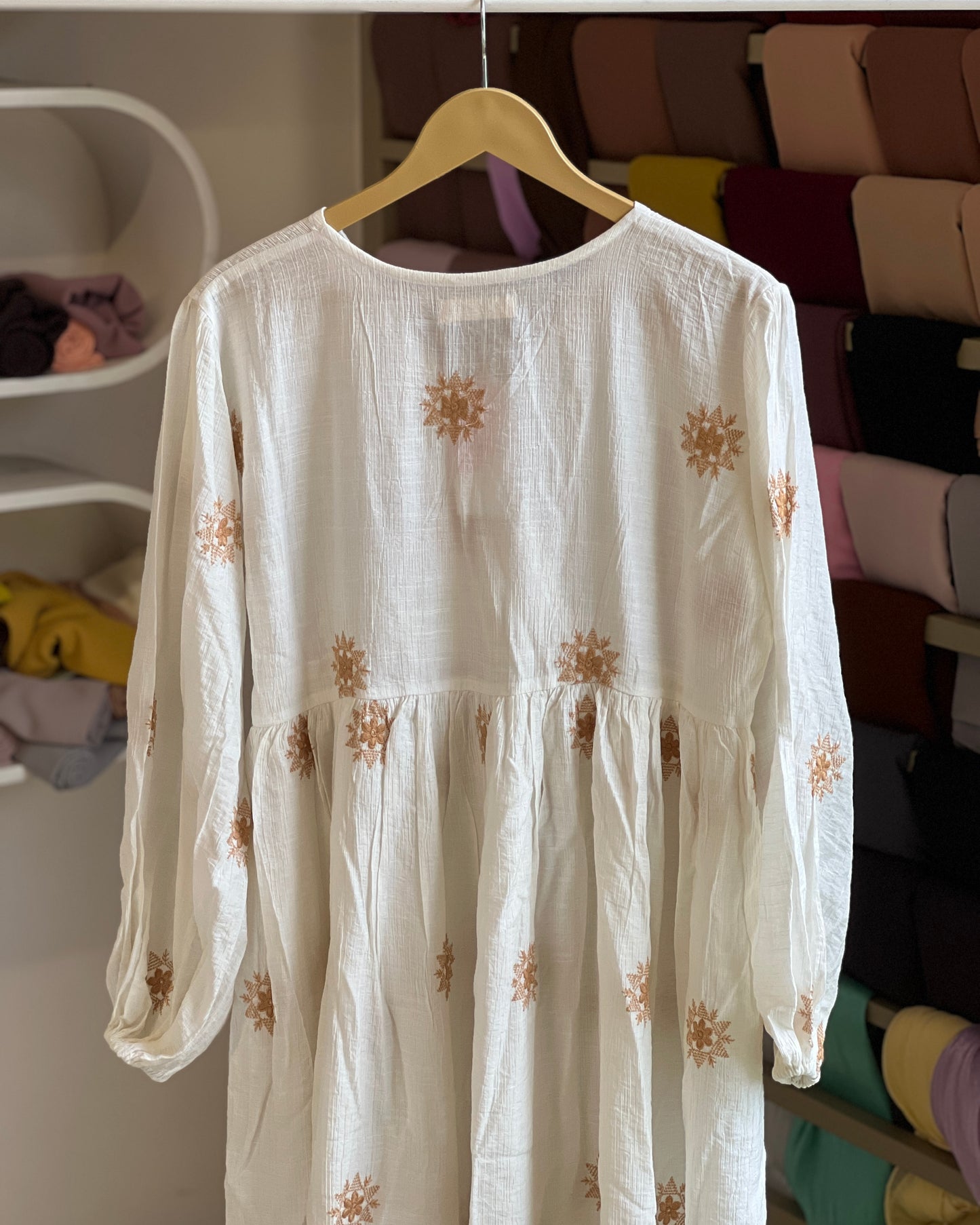 Women’s white boho chic embroidered long dress