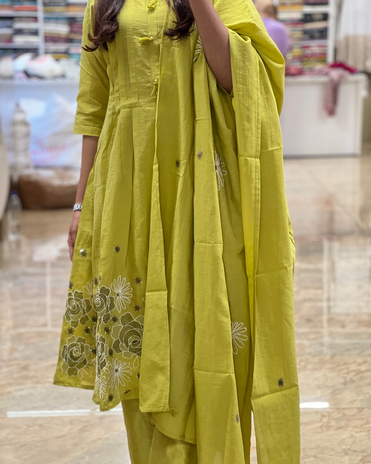 Telabyash woman premium green Partywear anarkali suit set