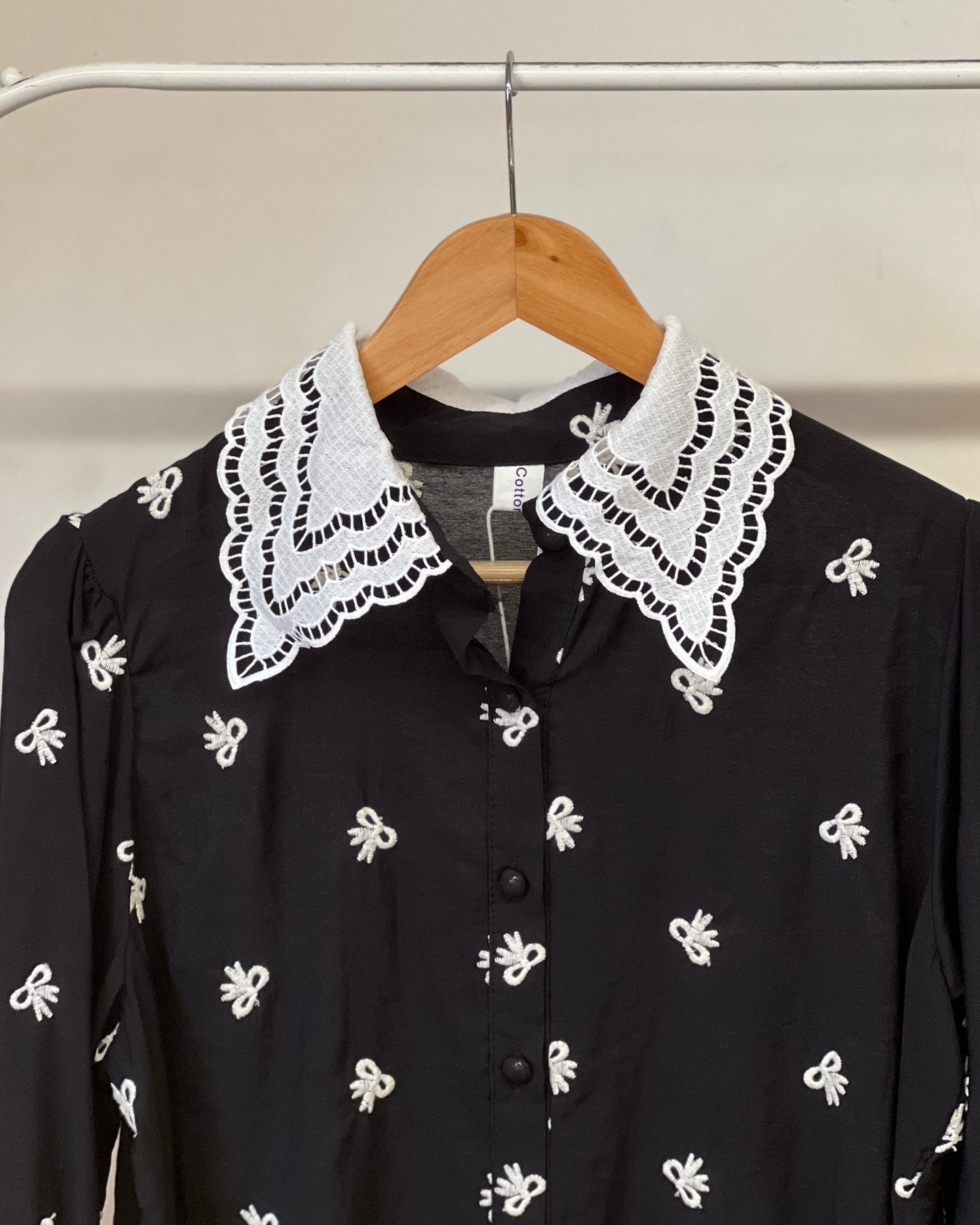 Tela by ash women net lace Peter Pan collar shirt