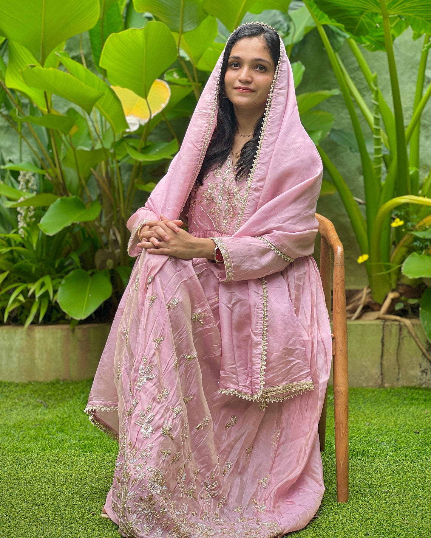 Pink three-piece salwar set