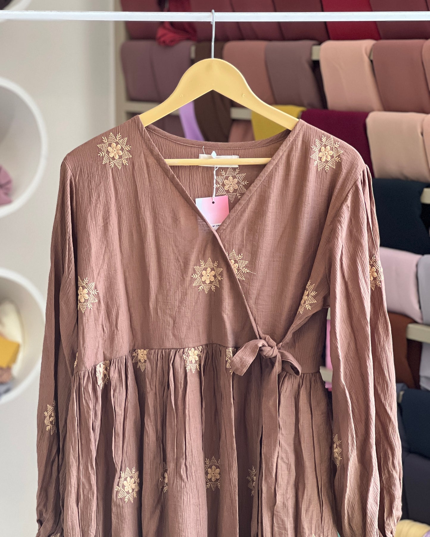 Women’s brown boho chic embroidered long dress
