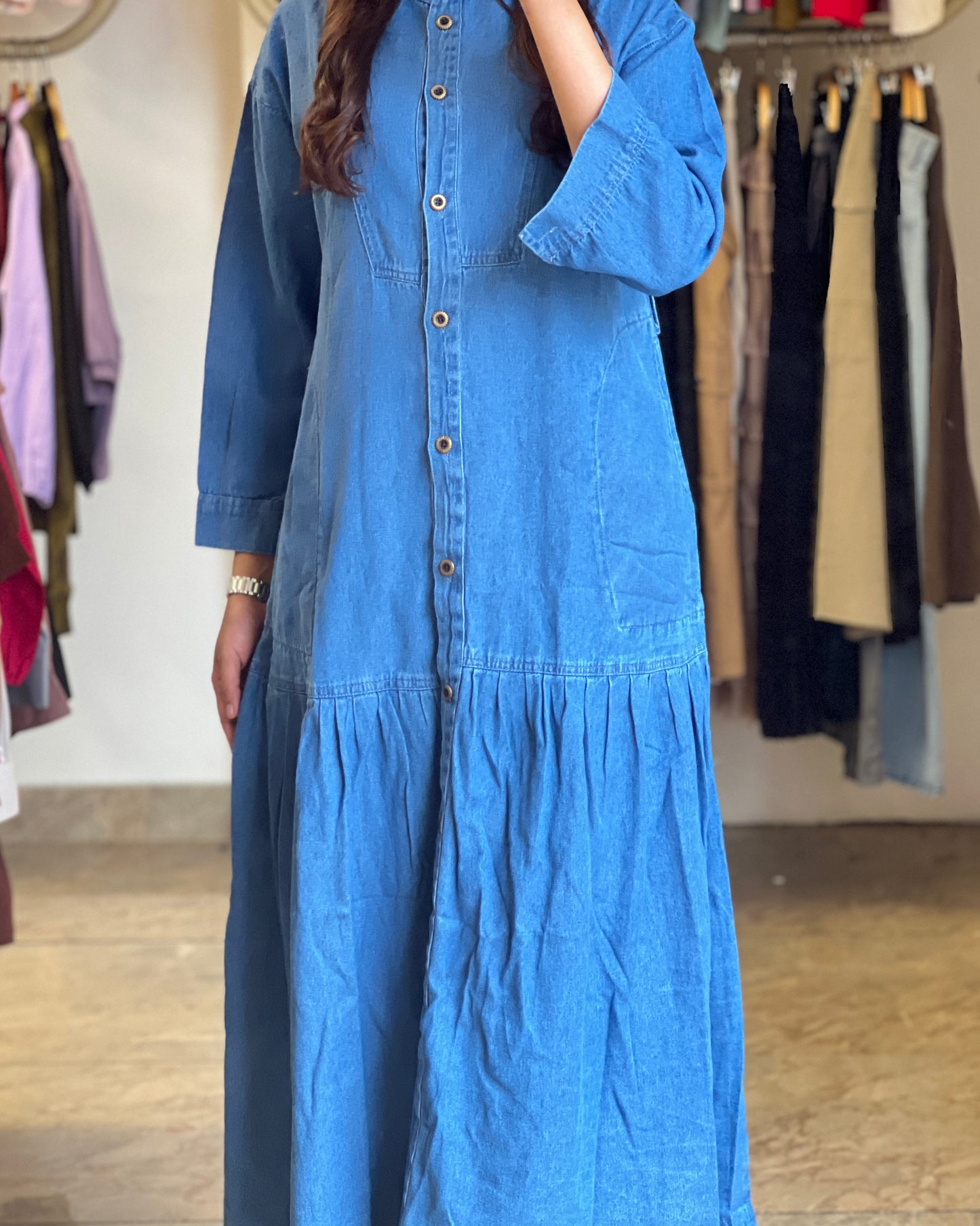 Tela by ash women blue denim gown