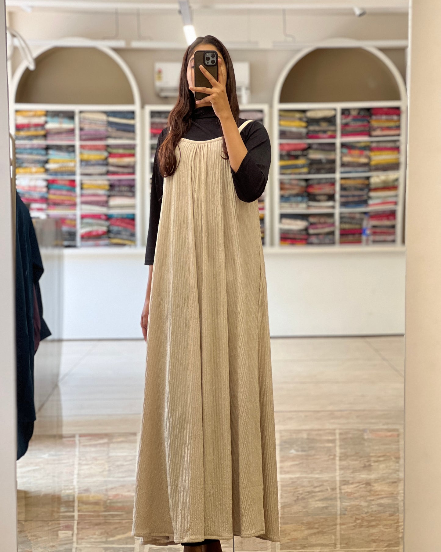 Tela by ash women free size pinafore with inner long dress