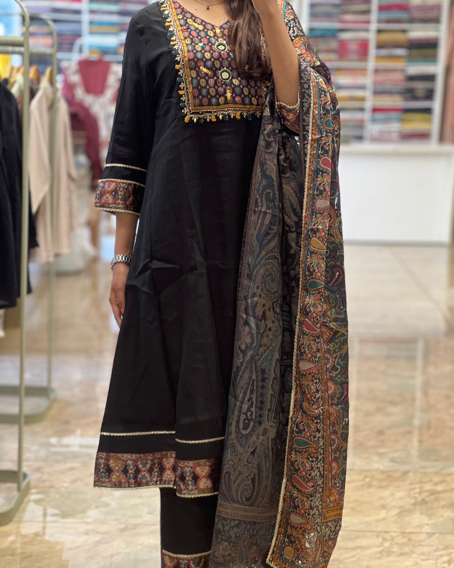Tela by ash women black Anarkali suit set