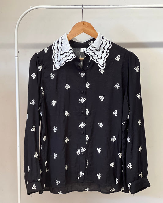 Tela by ash women net lace Peter Pan collar shirt
