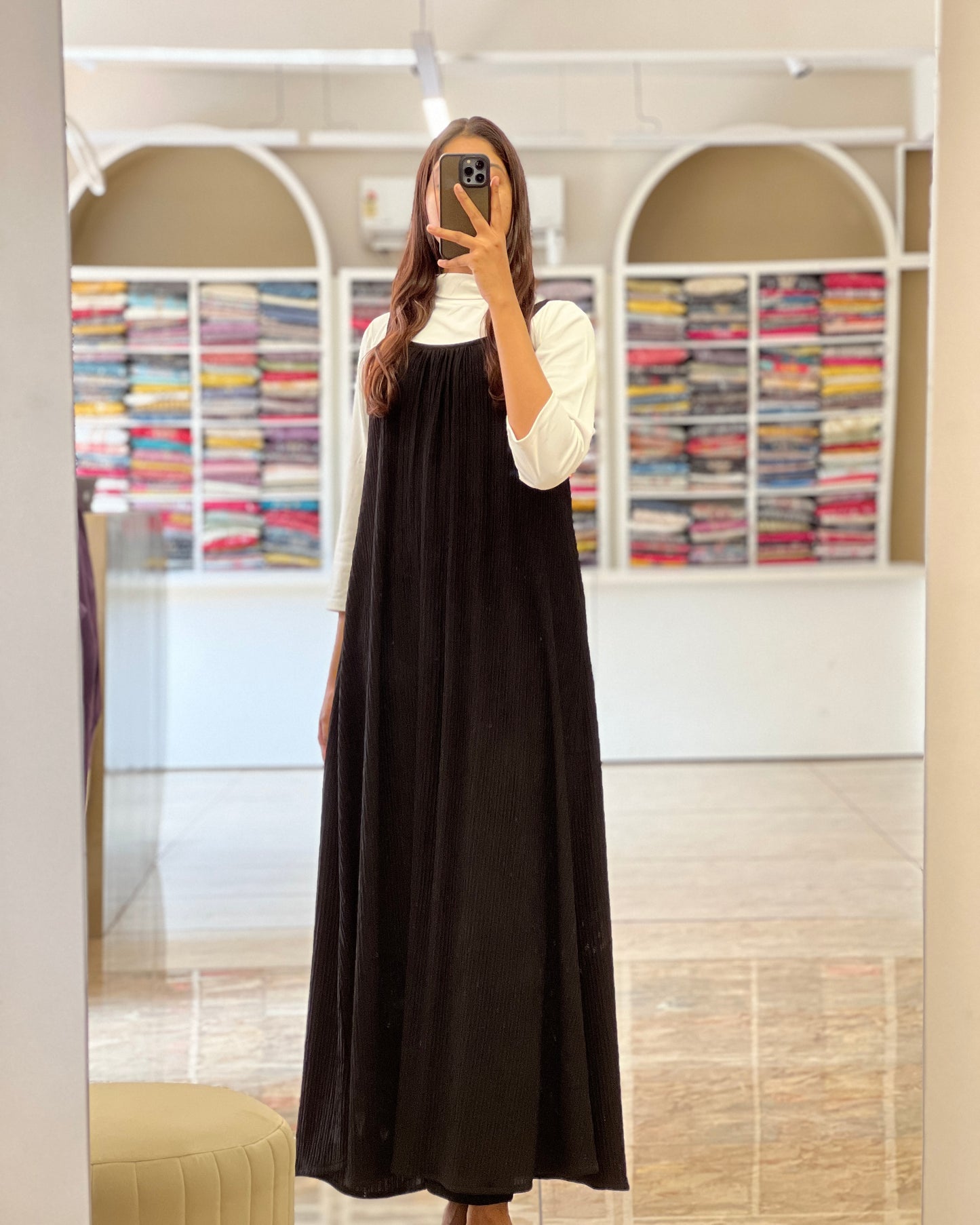 Tela by ash women free size pinafore with inner long dress