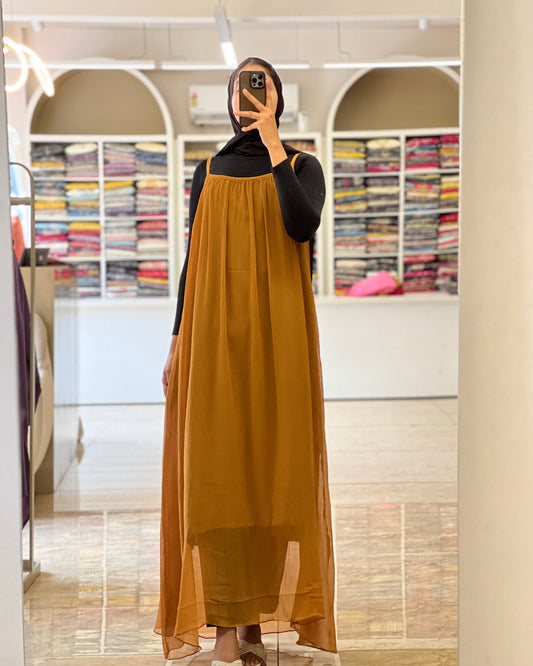 Tela by ash women free size plain chinnon pinafore dress with inner