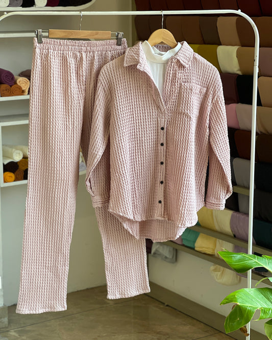 Casual ribbed light pink co-ord set