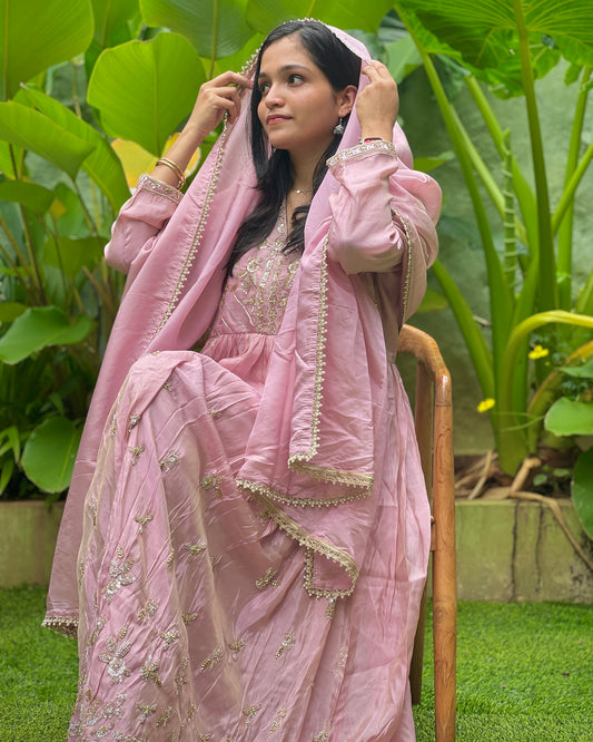 Pink three-piece salwar set