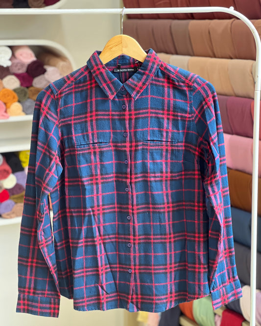 Tela by ash women blue & red plaid flannel shirt
