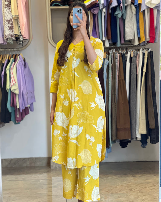 Yellow floral print loungewear co-ord set