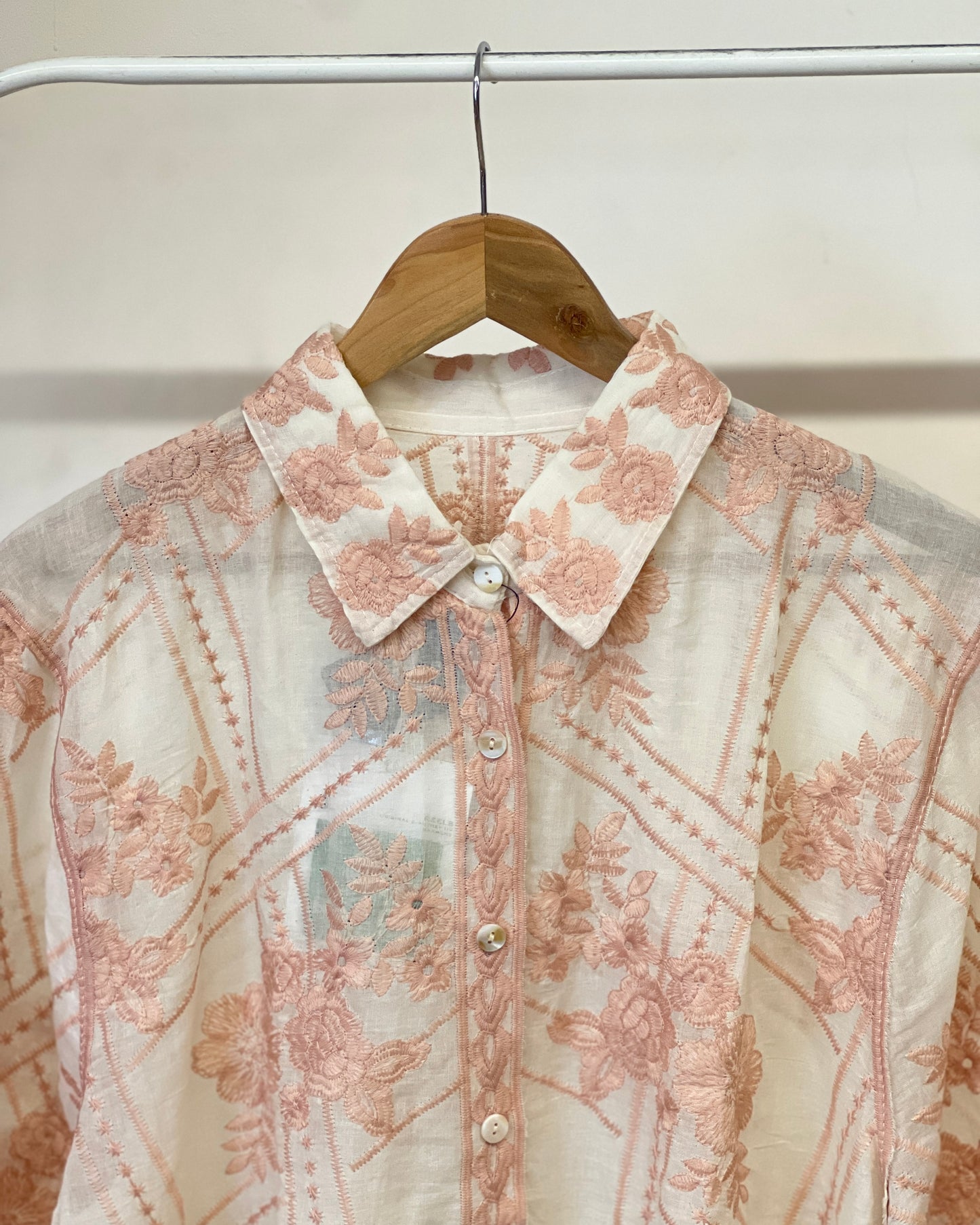 Tela by ash women white shirt with peach embroidery shirt