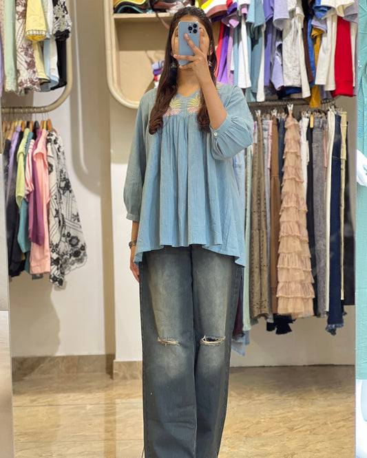 Tela by ash women sky blue short top