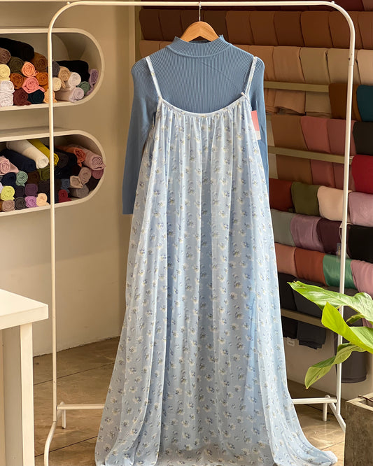 Tela by ash women blue print pinafore with inner