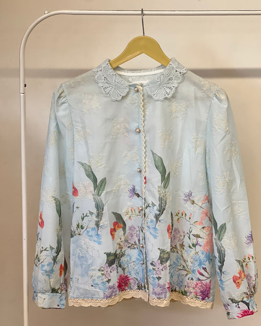 Tela by ash women elegant lace collar floral top