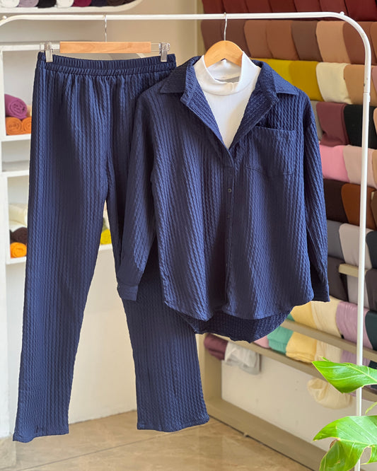 Casual ribbed navy blue co-ord set