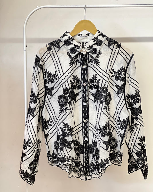 Tela by ash women white shirt with black embroidery shirt