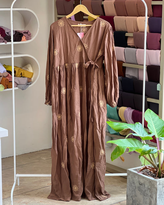 Women’s brown boho chic embroidered long dress