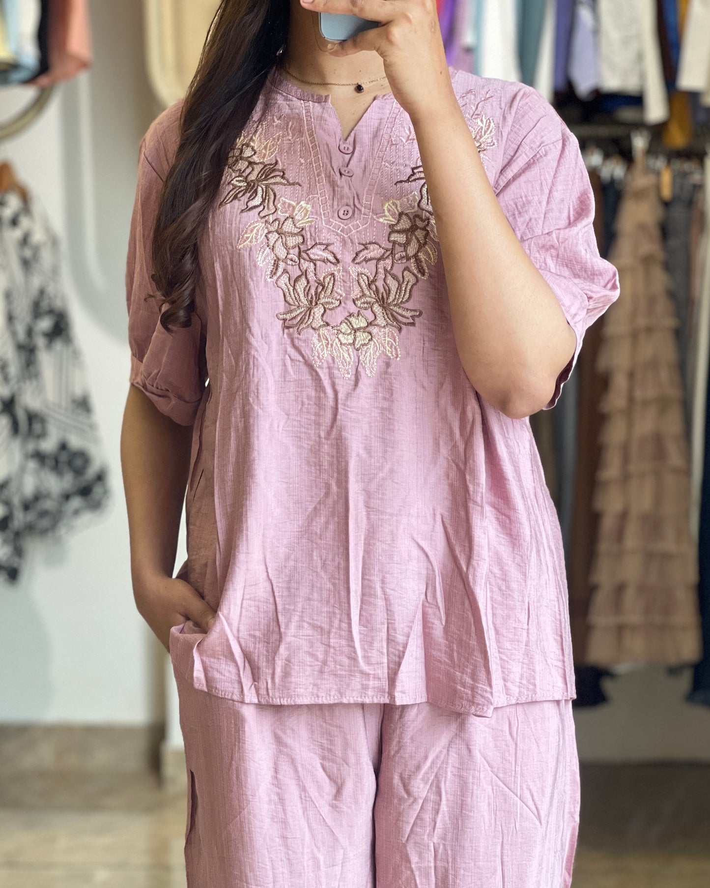 Tela by ash women pink casual co-ord set