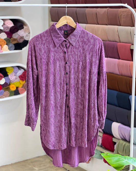 Tela by ash women purple crinkled long sleeve collared shirt