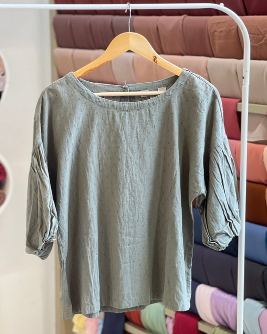 Tela by ash women saga green cotton-blend top with three-quarter sleeves