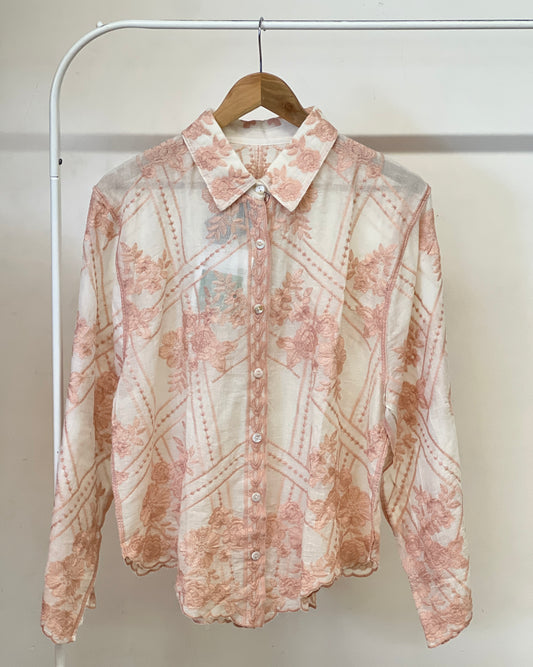 Tela by ash women white shirt with peach embroidery shirt
