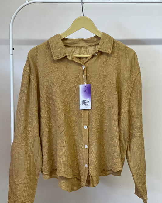 Tela by ash women mustard brown cutwork embroidery shirt