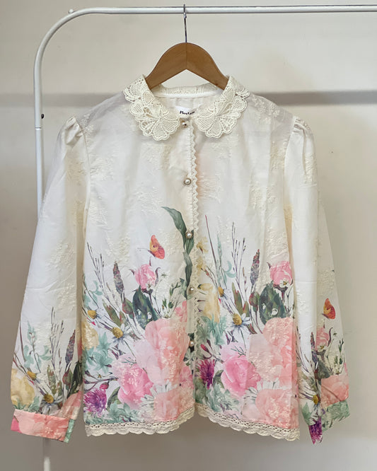 Tela by ash women elegant lace collar floral top