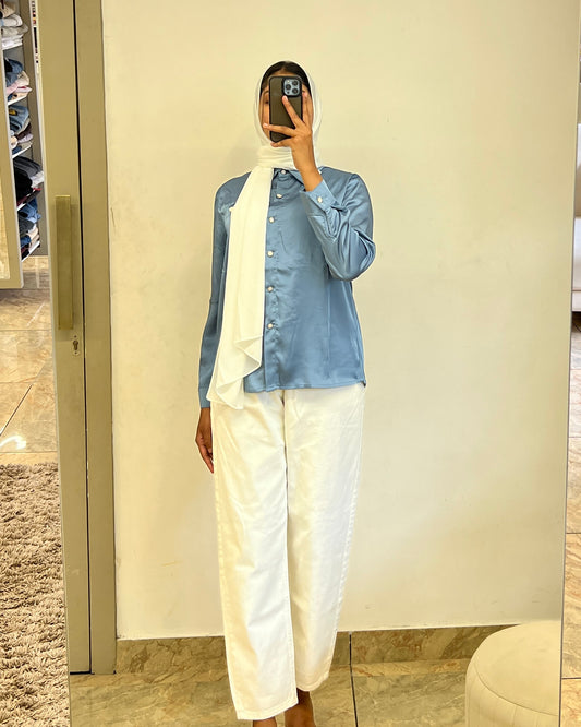 Tela by ash women light blue satin  shirt