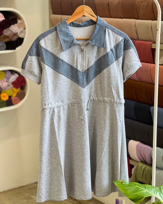 Tela by ash women grey half-zip drawstring waist dress