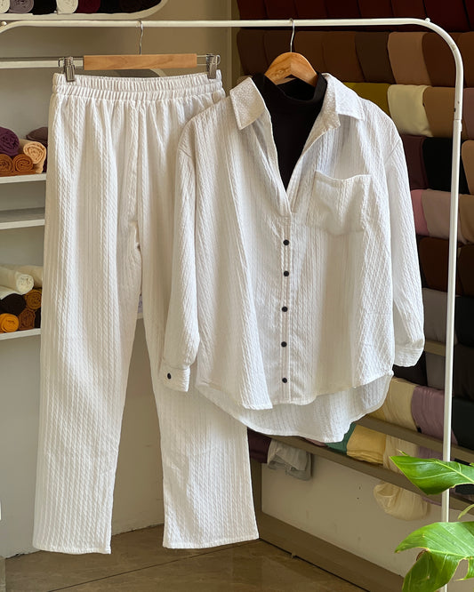 Casual ribbed white co-ord set
